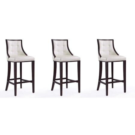 Manhattan Comfort Fifth Avenue Bar Stool in Pearl White and Walnut (Set of 3) 3-BS007-PW